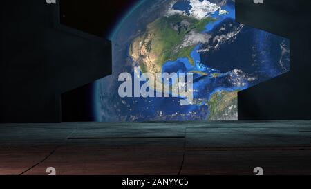Alien Raumschiff Tore öffnen und der Entdeckung der Erde 3D-Darstellung Stockfoto