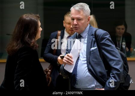 Brüssel, Belgien. 20 Jan, 2020. Der finnische Außenminister Pekka Haavisto an einem Europäischen Rat für Auswärtige Angelegenheiten (FAC). Credit: ALEXANDROS MICHAILIDIS/Alamy leben Nachrichten Stockfoto