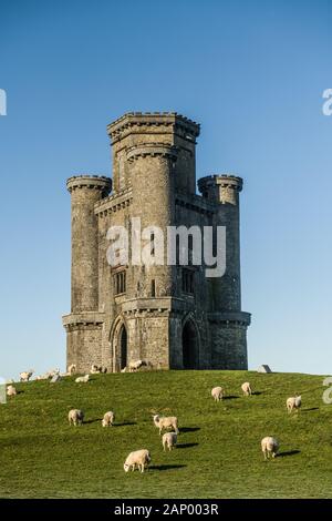 Paxtons Tower an einem sonnigen hellen Januartag in Carmarthenshire. Erbaut zu Ehren von Lord Nelson von Sir William Paxton aus Middleton Hall. Erbaut 1806-09 Stockfoto