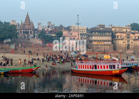 Assi Ghat, Varanasi, Uttar Pradesh, Indien Stockfoto