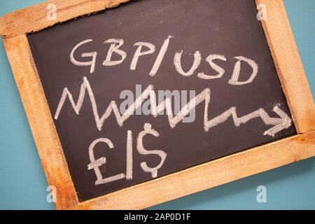 Das Konzept Zeigt, dass das britische Pfund im Vergleich zum US-Dollar sinkt - Wechselkursschwankungen von GBP und USD. Stockfoto