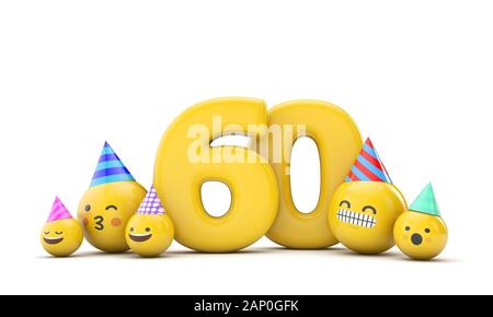 Nummer 60 emoji Geburtstag feiern. 3D-Rendering Stockfoto