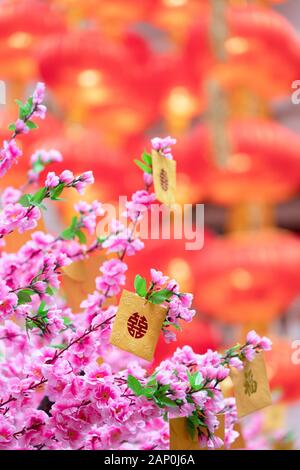 Viel Glück Umschläge für chinesischen Neujahrsfest auf Lee Tung Road, Wan Chai, Hong Kong Island, Hong Kong Stockfoto