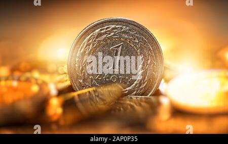 Polnische Währung - 1 Zloty Münze Stockfoto