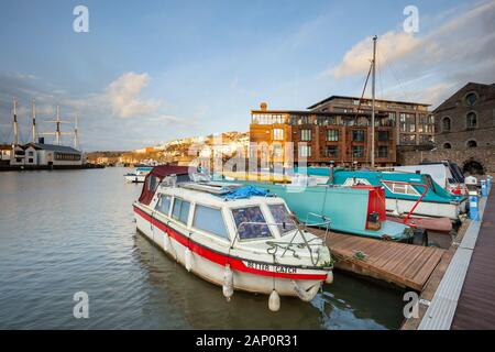 Winter morgen in den Hafen von Bristol, England. Stockfoto