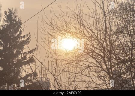 Sarajevo ist der am stärksten verschmutzten Städte der Welt. Dieses Foto zeigt hoch belasteten Nebel auf Sarajevo Straßen. Stockfoto