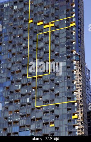 Detail der Hudson Gebäude, Teil der Upper West Side Entwicklung an der Spencer Street, Melbourne, Australien Stockfoto