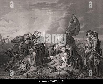 Der Tod von James Wolfe, 1727 - 1759, britischer General, nach der Schlacht auf den Ebenen von Abraham, Quebec, Kanada, Stockfoto