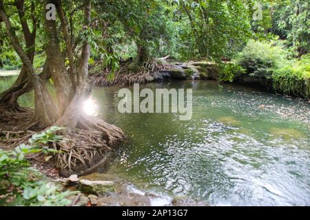 Chet Sao Noi Wasserfall Auf dem Gebiet des Pak Chong Distrikts Nakhon Ratchasima Und des Muak Lek Distrikts, Wang Muang District, Provinz Saraburi, Thai Stockfoto