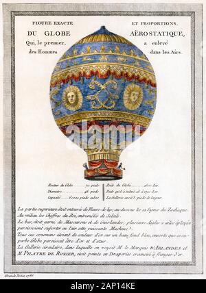 Aerostatic Globe, Heißluftballon der Montgolfier Brothers, Illustration, 1783 Stockfoto