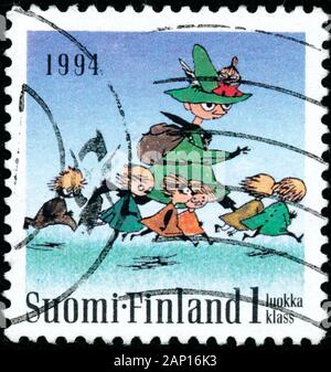 Poltawa, Ukraine - Januar 20, 2020. Vintage Stempel in Finnland ca. 1994 Freundschaft gedruckt Stockfoto