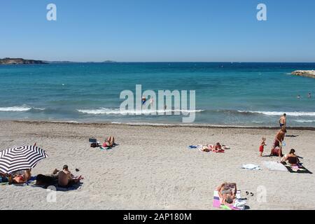 Bonnegrace Strand im Sommer Six-Fours Les Plages Var Provence Stockfoto