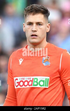 SEVILLA, 08-07-2020. Primera Division Liga. LaLiga. Estadio Benito Villamarin. Alejandro Remiro (Real Sociedad) während des Spiels Real Betis - Real Sociedad. Stockfoto