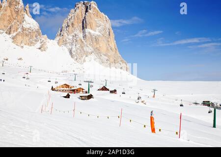 Blick auf das Val di Fassa ski resort in Italien Stockfoto