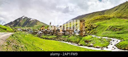 Chazhashi village in Upper Svaneti, Georgia Stockfoto