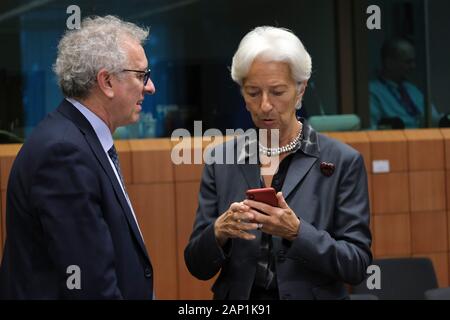 Brüssel, Belgien. 20. Januar 2020. Minister der Finanzen, Luxemburg, Pierre Gramegna sorgt sich die Finanzminister der Eurozone treffen. Credit: ALEXANDROS MICHAILIDIS/Alamy leben Nachrichten Stockfoto