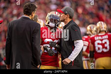 Januar 19, 2020, Santa Clara, CA, USA: San Francisco 49ers zurück laufen Elzweiler Coleman (26) ist im zweiten Quartal im NFC Championship Game an das Levi's Stadion am Sonntag, 19 Jan, 2020 in Santa Clara verletzt. (Bild: © Paul Kitagaki jr./ZUMA Draht) Stockfoto