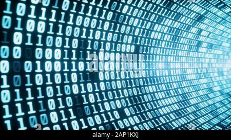 Binären code Tunnel, leuchtende Neon style, binäre Daten Hintergrund, blaue Farbe Stockfoto