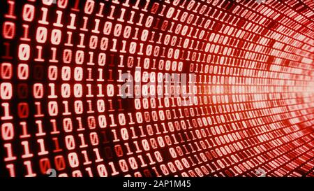 Binären code Tunnel, leuchtende Neon style, binäre Daten Hintergrund, rote Farbe Stockfoto