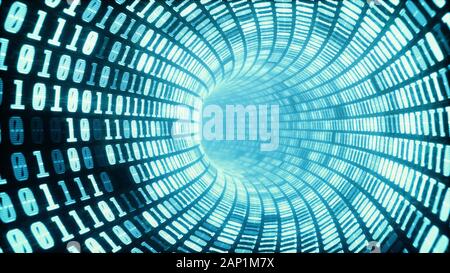 Binären code Tunnel, leuchtende Neon style, binäre Daten Wurm Loch Hintergrund, blaue Farbe Stockfoto