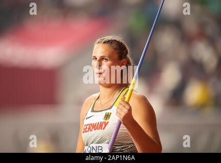 Christin HUSSONG (Deutschland/Platz 4) Finale Speerwerfen der Frauen, die am 1. Oktober 2019 Leichtathletik WM 2019 in Doha/Katar, vom 27. September. - 10.10.2019. Â | Verwendung weltweit Stockfoto