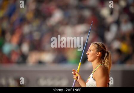 Christin HUSSONG (Deutschland/Platz 4) Finale Speerwerfen der Frauen, die am 1. Oktober 2019 Leichtathletik WM 2019 in Doha/Katar, vom 27. September. - 10.10.2019. Â | Verwendung weltweit Stockfoto