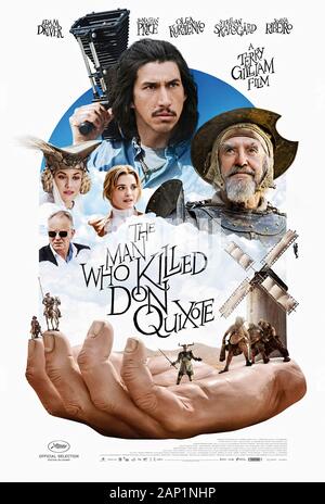 Der Mann, Der Don Quixote (2018) unter der Regie von Terry Gilliam Tötete und mit José Luis Ferrer, Ismael Fritschi, Juan López-Tagle, Jonathan Pryce und Adam Driver in den Hauptrollen spielte. Komödie über einen Filmregisseur, der in den Wahnvorstellungen eines spanischen Koboldes gefangen ist, der denkt, er sei der legendäre Don Quixote. Stockfoto