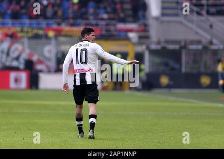 Mailand, Italien. 19. Januar 2020. Italienische Serie A AC Mailand vs Udinese Calcio. Rodrigo de Paul von Udinese Calcio. Stockfoto