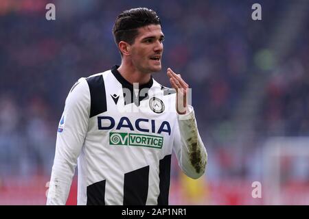 Mailand, Italien. 19. Januar 2020. Italienische Serie A AC Mailand vs Udinese Calcio. Rodrigo de Paul von Udinese Calcio. Stockfoto