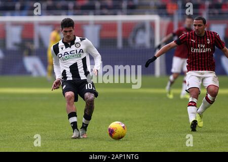 Mailand, Italien. 19. Januar 2020. Italienische Serie A AC Mailand vs Udinese Calcio. Rodrigo de Paul von Udinese Calcio. Stockfoto