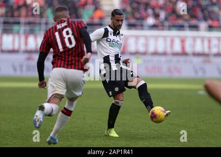 Mailand, Italien. 19. Januar 2020. Italienische Serie A AC Mailand vs Udinese Calcio. Rolando Mandragora von Udinese Calcio. Stockfoto