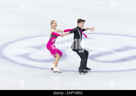 Loicia Demougeot und Theo Le Mercier aus Frankreich konkurrieren während junior Rhythmus Tanz an palavela Eisbahn in Turin, Italien am 6. Dezember 2019 Stockfoto