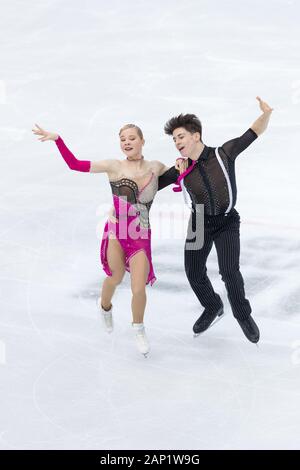 Loicia Demougeot und Theo Le Mercier aus Frankreich konkurrieren während junior Rhythmus Tanz an palavela Eisbahn in Turin, Italien am 6. Dezember 2019 Stockfoto