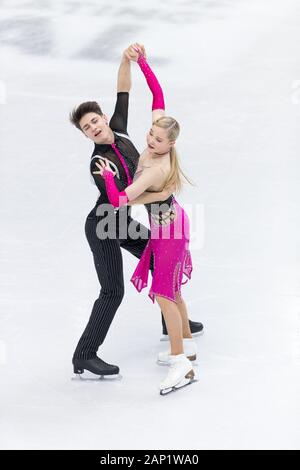 Loicia Demougeot und Theo Le Mercier aus Frankreich konkurrieren während junior Rhythmus Tanz an palavela Eisbahn in Turin, Italien am 6. Dezember 2019 Stockfoto