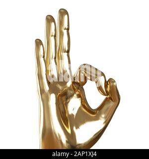 Golden Hand mit verschränkten Fingern in einem ok-Geste auf einem weißen Hintergrund. 3D-Rendering Stockfoto