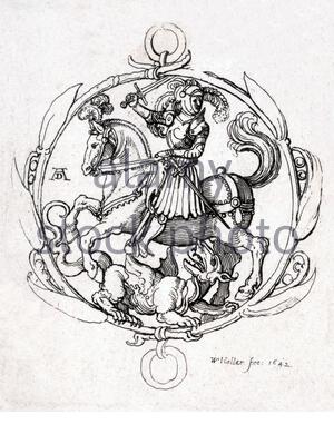 St. George und der Drache, Radierung von Böhmische Kupferstecher Wenzel Hollar aus 1600s Stockfoto