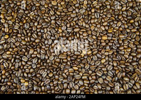 Full Frame in der Nähe von unzähligen geröstete Kaffeebohnen Stockfoto
