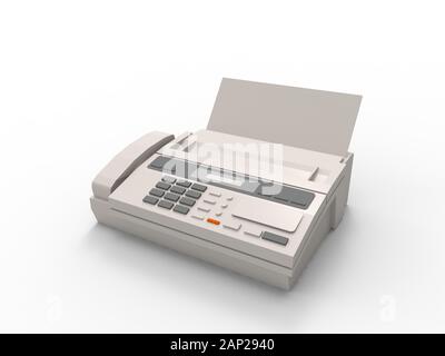 3D-Rendering eines Faxes, das im weißen Studiohintergrund isoliert ist Stockfoto
