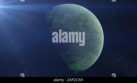 Realistische Grün fremden Planeten im Outer Space, 3D-Rendering. Stockfoto