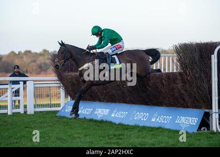 Ascot, Berkshire, Großbritannien. 18 Jan, 2020. Ascot, Berkshire, Großbritannien. 18 Jan, 2020. Jockey Daryl Jakob auf Pferd Kildisart in der Wette 365 Handicap Steeple Chase. Credit: Maureen McLean/Alamy Stockfoto