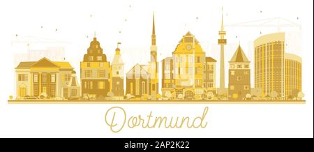 Dortmund Deutschland City Skyline Silhouette mit goldenen Gebäuden Isoliert auf Weiß. Vektorgrafiken. Business Travel and Tourism Konzept. Stock Vektor