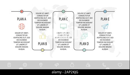 Moderne Infografik mit 5 Punkten. Line Schritt für Schritt. Für fünf Diagramme, Schaubilder, Flussdiagramm, Timeline, Marketing, Präsentation verwendet. Minimalistische kreative b Stock Vektor