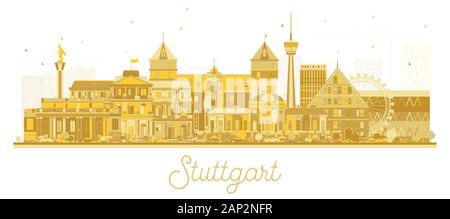 Stuttgart Deutschland City Skyline Silhouette mit goldenen Gebäuden Isoliert auf Weiß. Vektorgrafiken. Stock Vektor