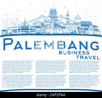 Skizzieren Sie Palembang Indonesia City Skyline mit blauen Gebäuden und Copy Space. Vektorgrafiken. Stock Vektor