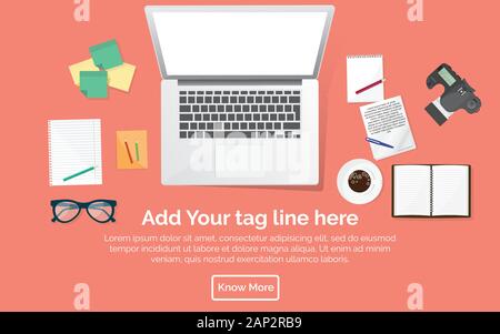 Office Tabelle mit allen Office Gruppe von Objekten Stock Vektor