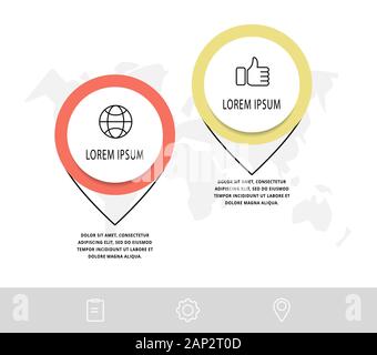 Vektor Infografik mit 2 Pins und Kreise. Für zwei Diagrammen, Grafiken, Flussdiagramm, Timeline, Marketing, Präsentation verwendet. Creative Business Konzept ste Stock Vektor