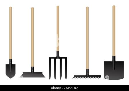 Garten Werkzeuge. Vector Illustration. Schaufel pitchfork Rechen Stock Vektor