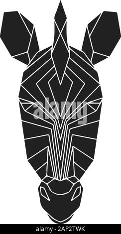 Die schwarzen geometrischen Kopf von Zebra. Polygonale abstrakt Tier von Afrika. Vector Illustration. Stock Vektor