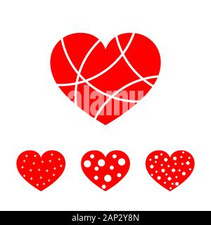 Eingestellt von roten Herzen für den Valentinstag. Vier Herzen auf weißem Hintergrund in flacher Ausführung. Vector Illustration. Stock Vektor