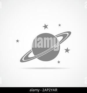 Black Planet isoliert auf hellen Hintergrund. Vector Illustration. Saturn Planet Symbol in flacher Ausführung. Stock Vektor